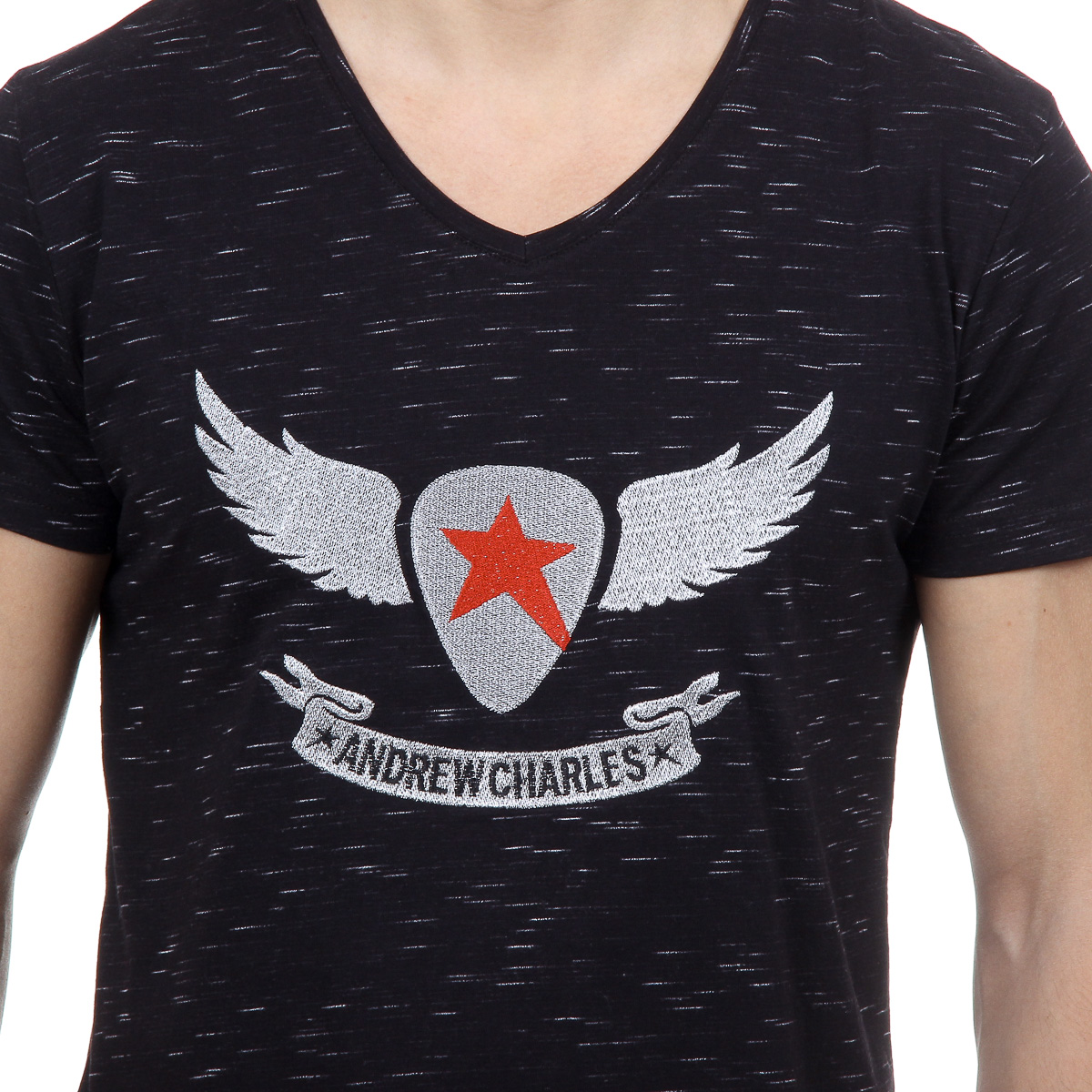 Andrew Charles T-shirt da uomo a maniche corte con scollo a V nera CONNOR