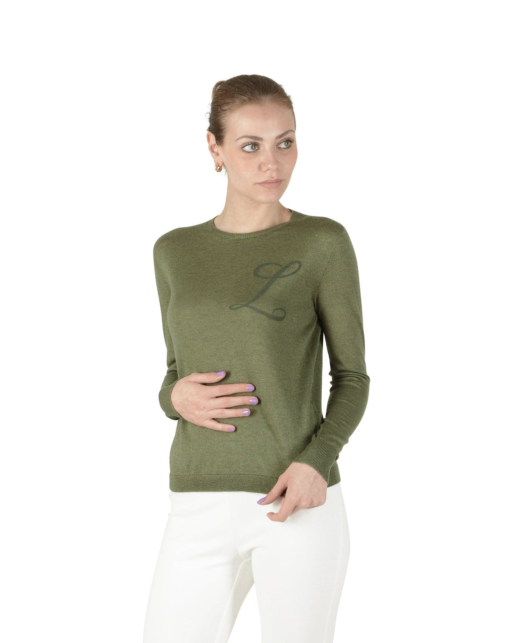 Maglia girocollo in cashmere estivo - Manica lunga - Verde