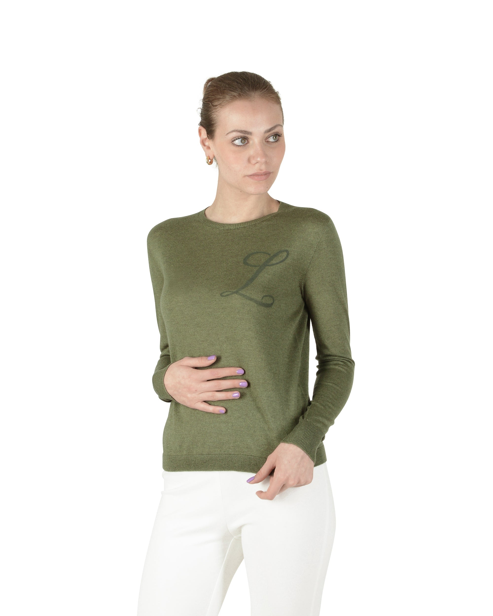 Maglia girocollo in cashmere estivo - Manica lunga - Verde
