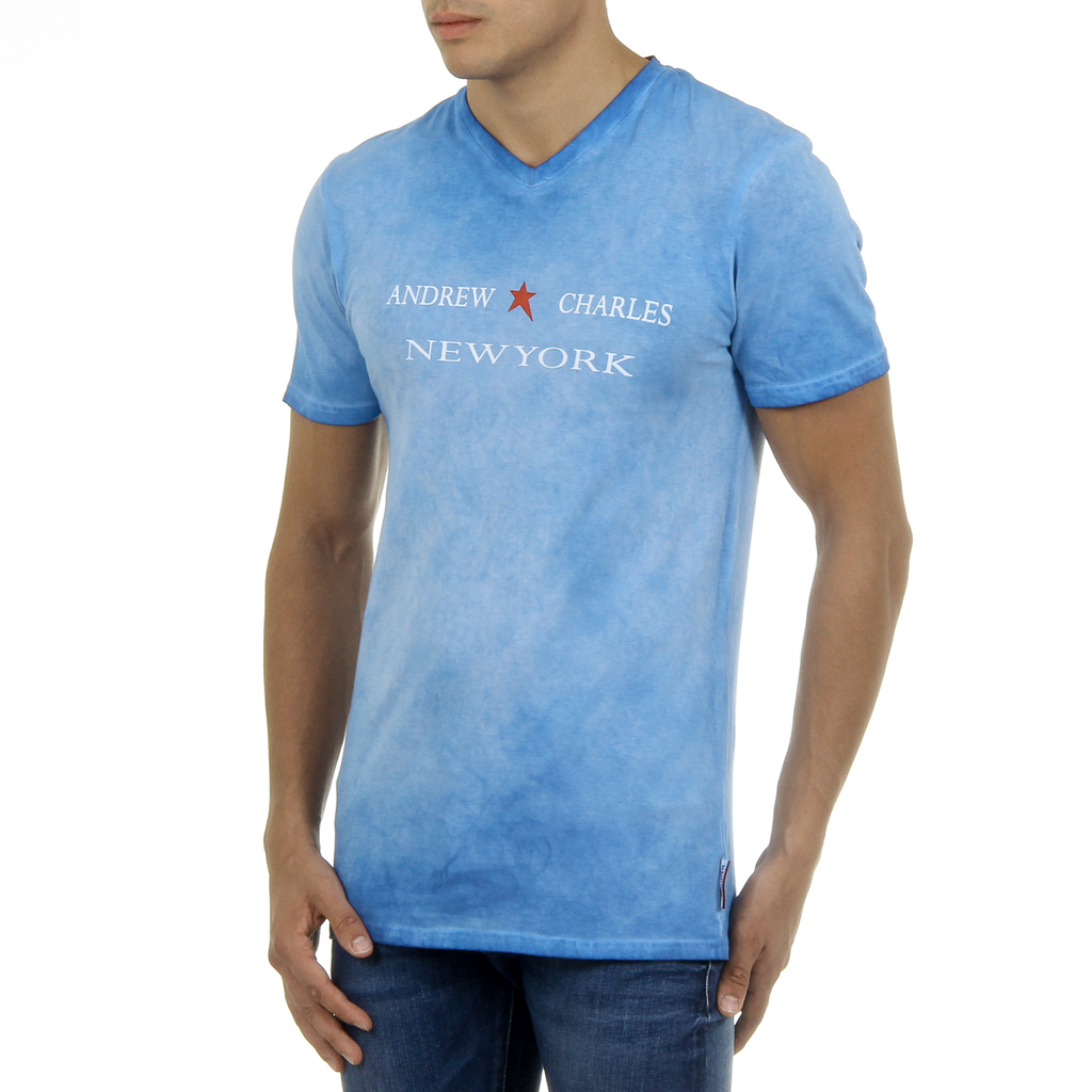 Andrew Charles T-shirt da uomo a maniche corte con scollo a V, colore azzurro KOFI