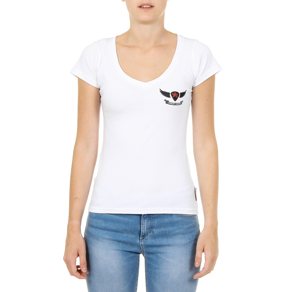 Andrew Charles T-shirt da donna a maniche corte con scollo a V, bianca TAPIWA