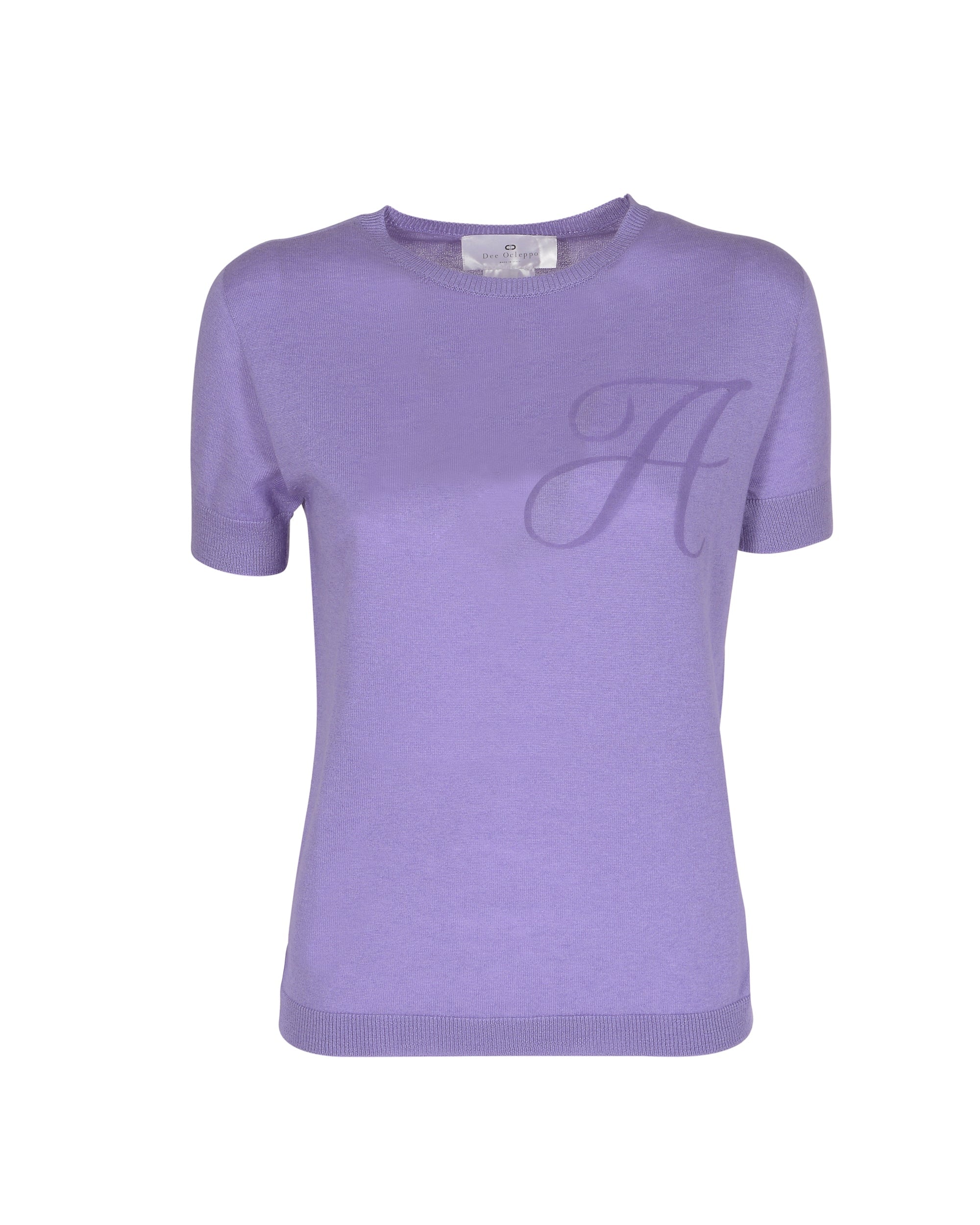 Maglia girocollo estiva in cashmere - Manica corta - Lilla