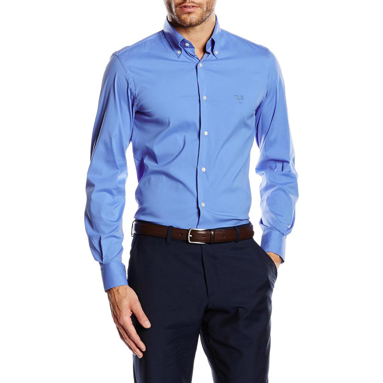 Camicia da uomo slim fit con bottoni e collo alto V 1969 Italia SBD32