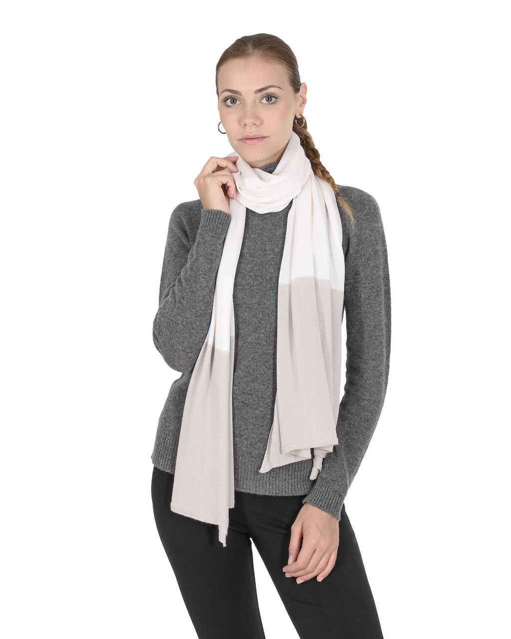 Sciarpa da donna in cashmere Crown of Edinburgh COE 0051 AVORIO TAUPE