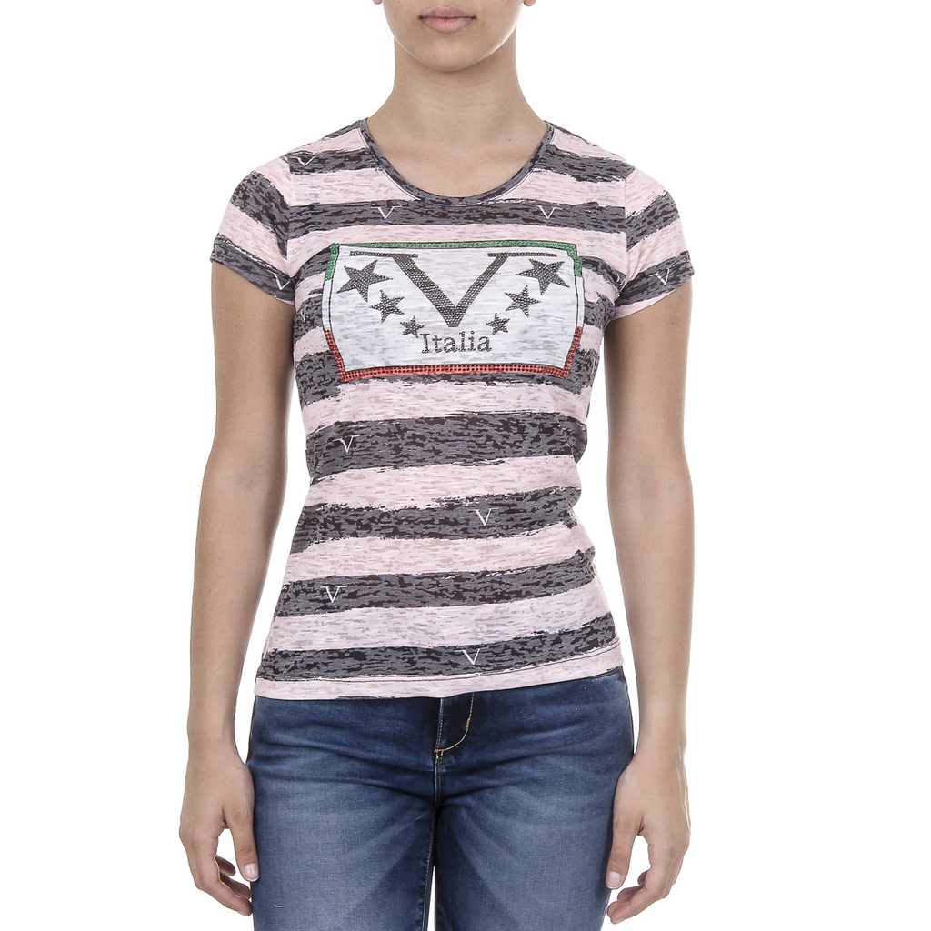 V 1969 Italia T-shirt da donna a maniche corte con scollo rotondo multicolore CHARLOTTE
