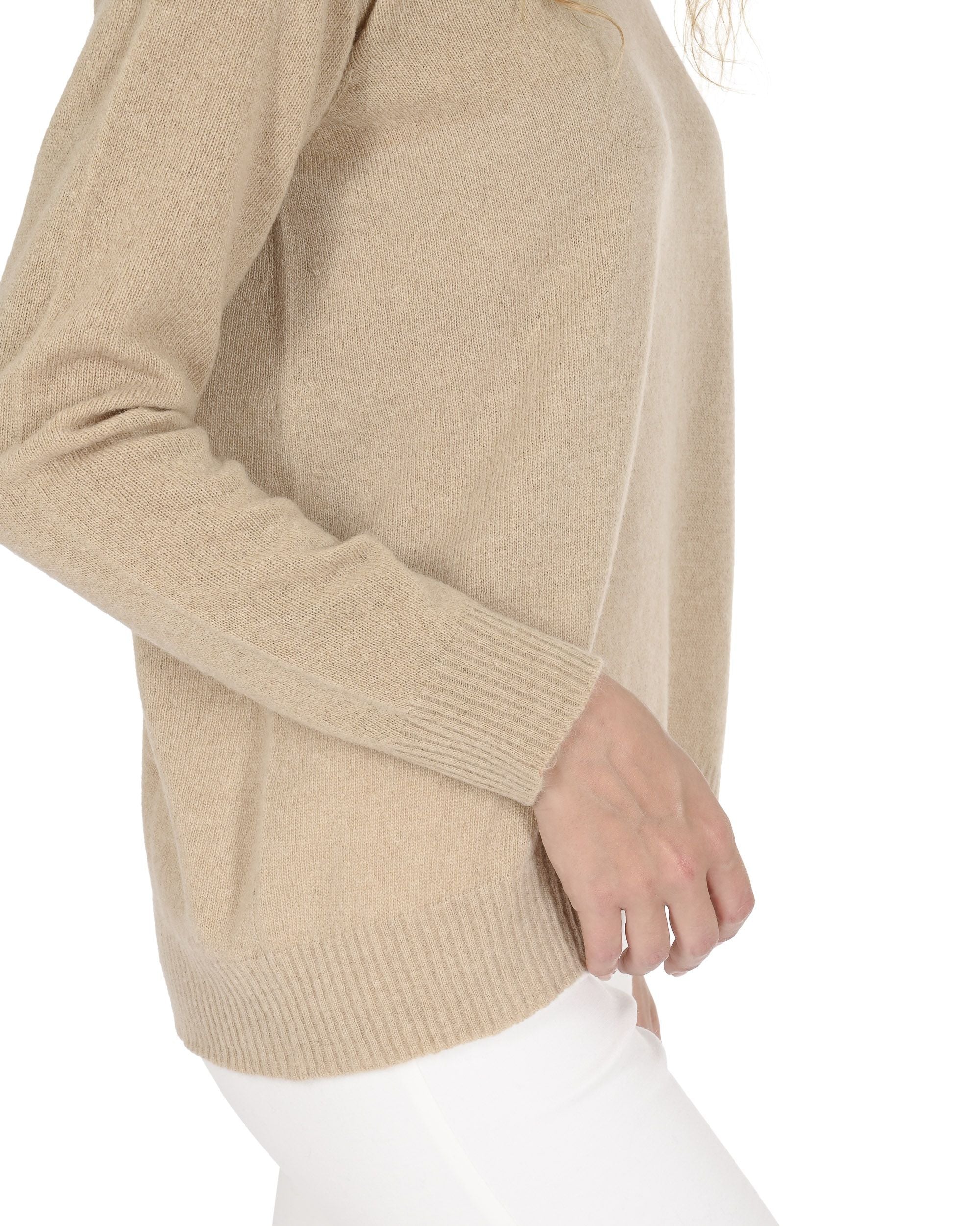 Maglione da donna in cashmere con scollo quadrato Crown of Edinburgh COE 006 SAND