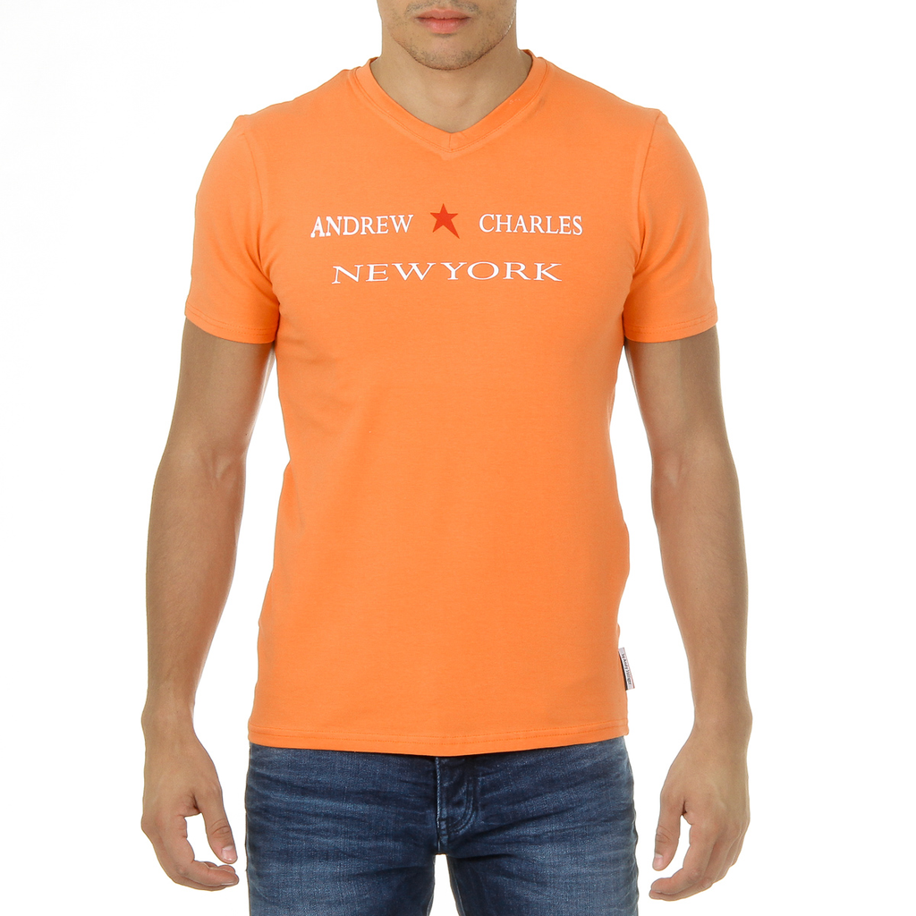Andrew Charles Maglietta da uomo a maniche corte con scollo a V arancione KENAN