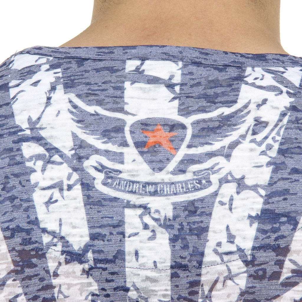 Andrew Charles T-shirt da uomo a maniche corte con scollo rotondo blu CALEB