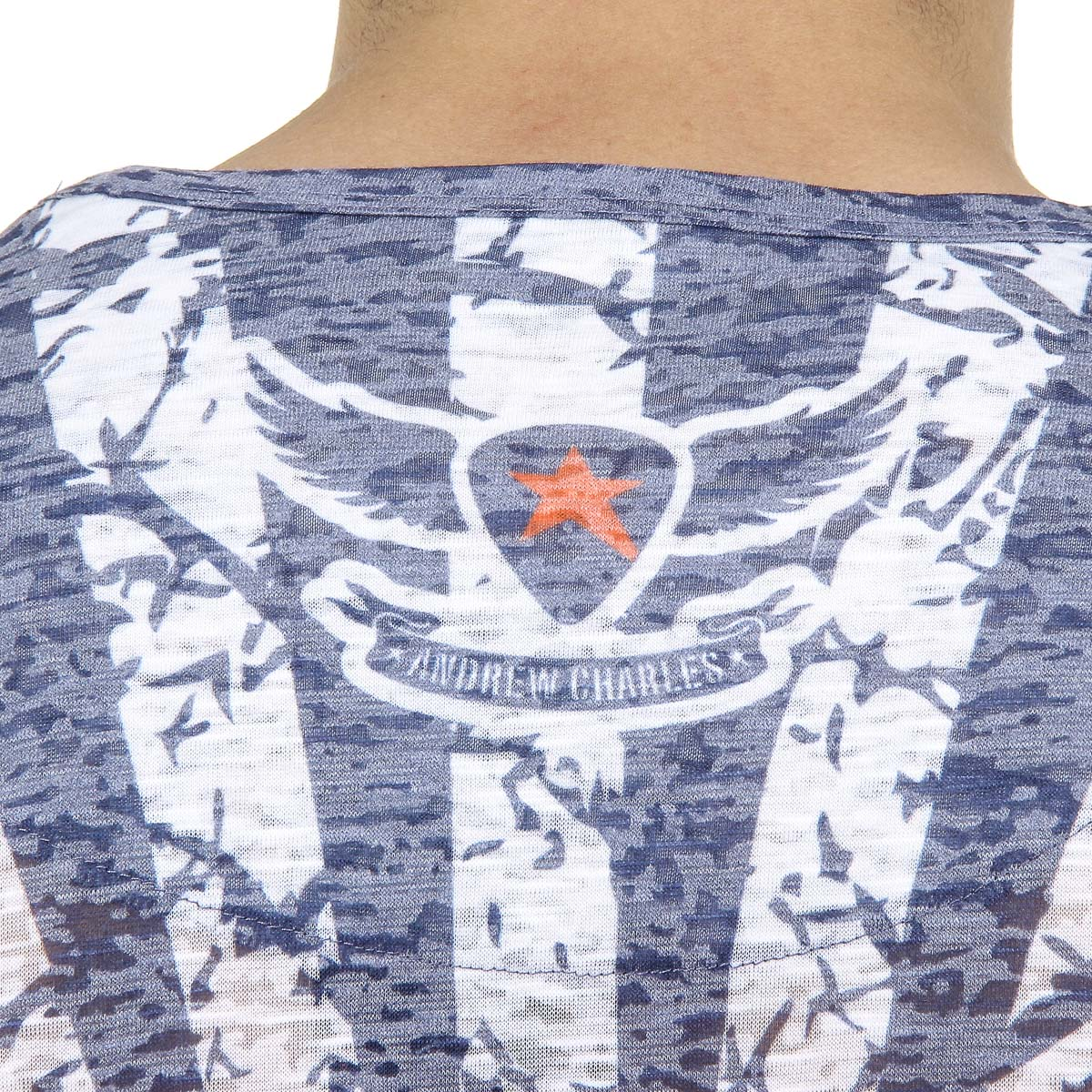 Andrew Charles T-shirt da uomo a maniche corte con scollo rotondo blu CALEB