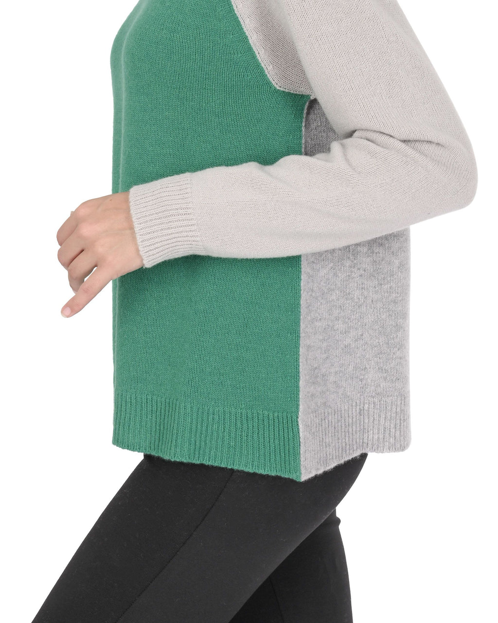 Maglione girocollo da donna in cashmere Crown of Edinburgh COE 0016 VERDE/CREMA