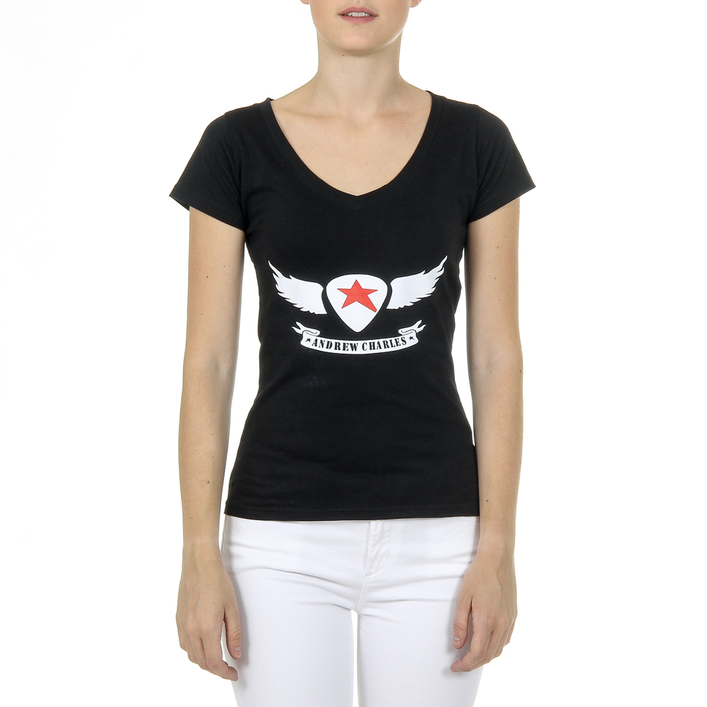 Andrew Charles T-shirt da donna a maniche corte con scollo a V, nera TAPIWA