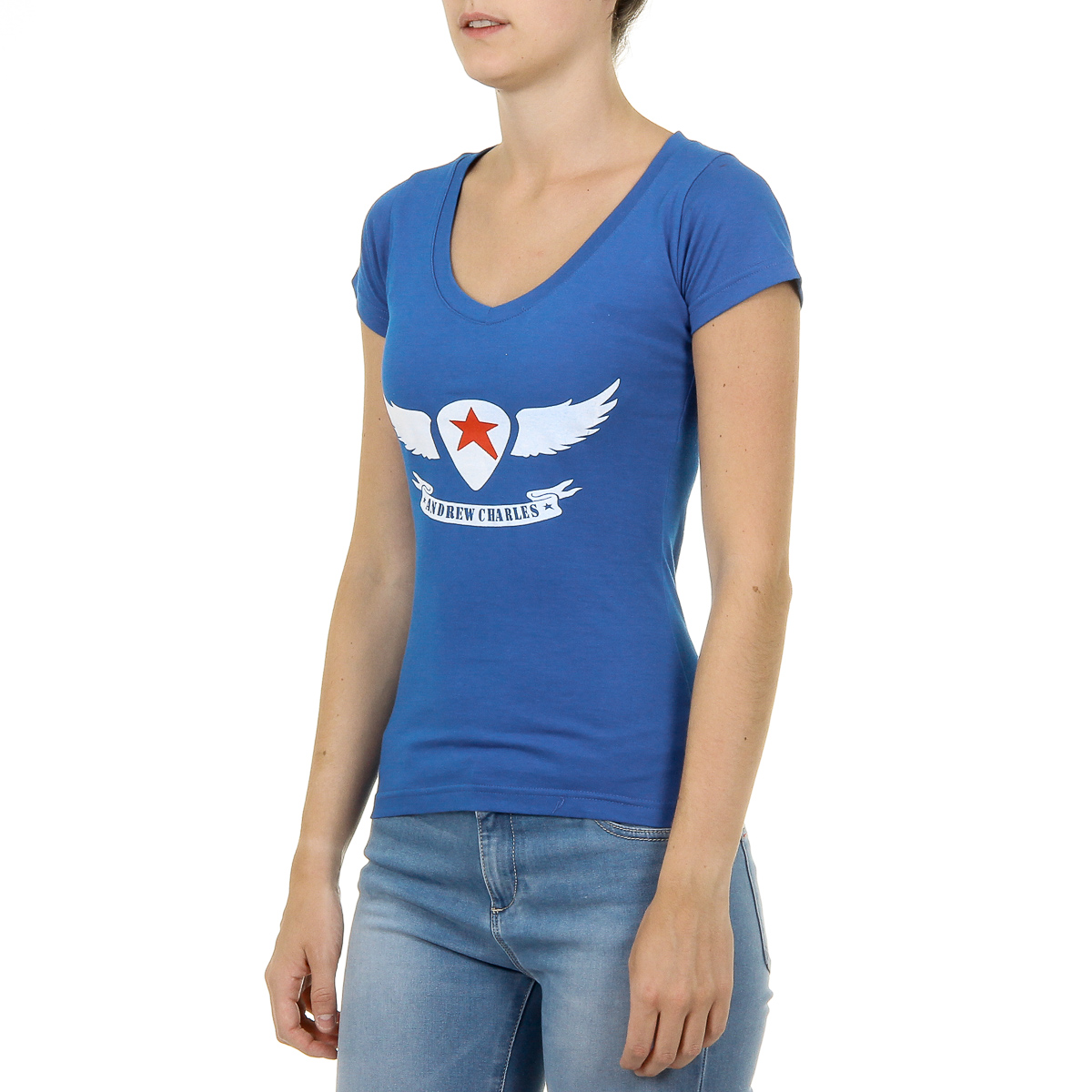 Andrew Charles T-shirt da donna a maniche corte con scollo a V blu TAPIWA