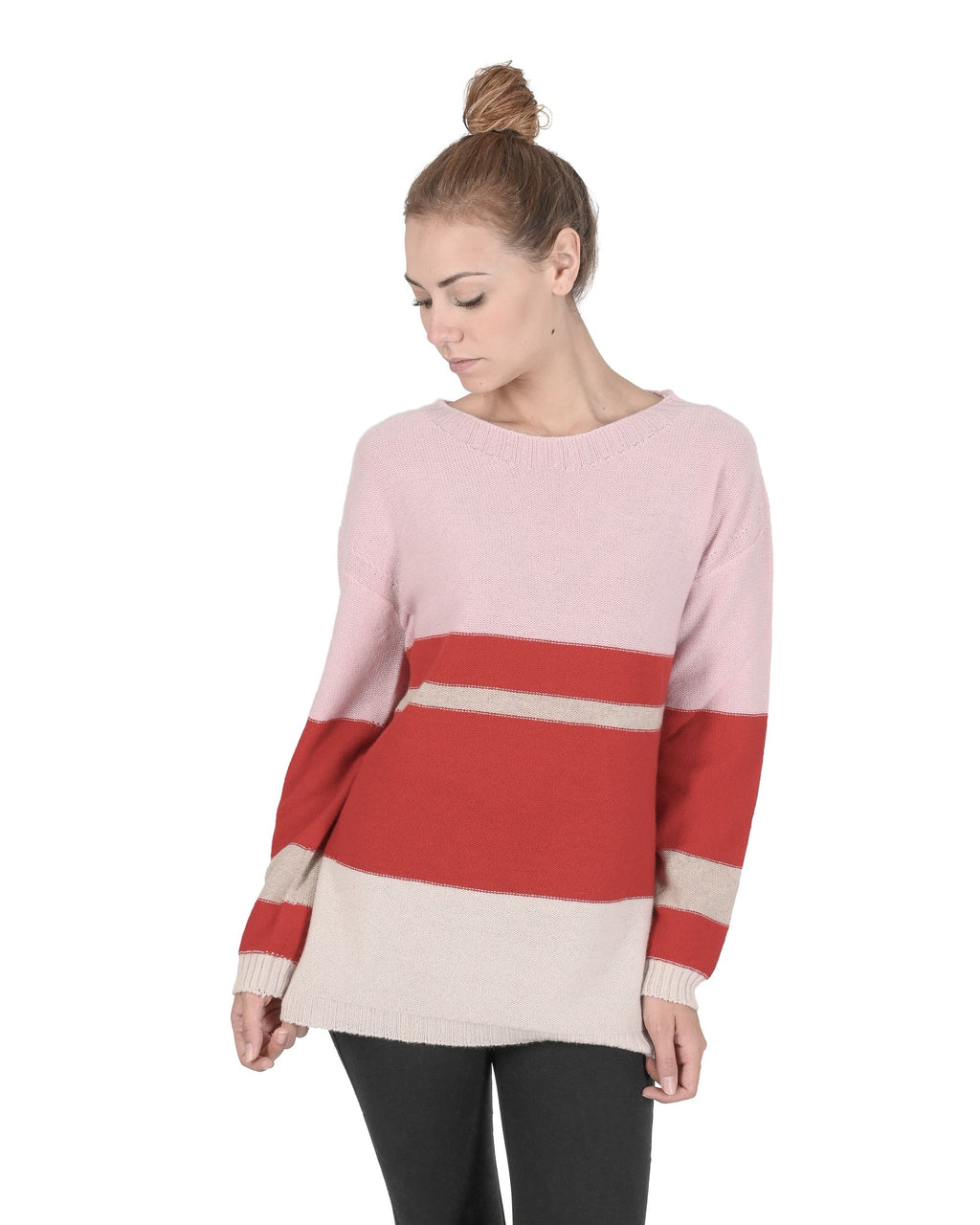 Maglione da donna con scollo a barca in cashmere Crown of Edinburgh COE 0017 ROSA/ROSSO