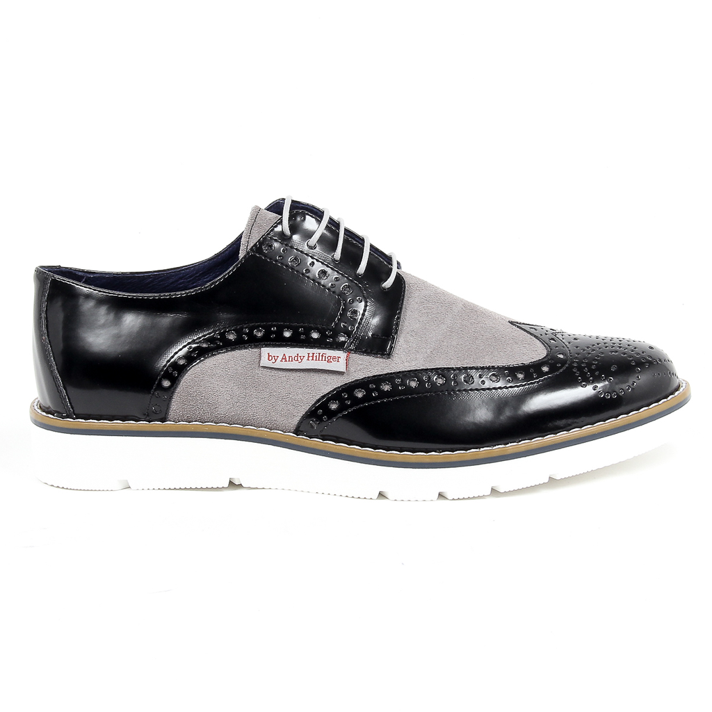 Andrew Charles Mens Brogue Oxford Shoe 914 ABRASIVATO CAM NERO GRIGIO