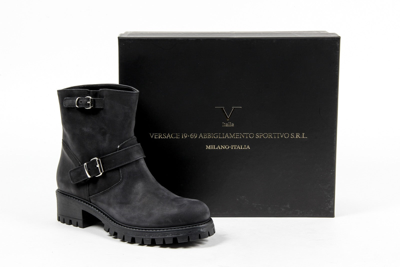 V 1969 Italia Womens Short Boot B1441 NABUK NERO
