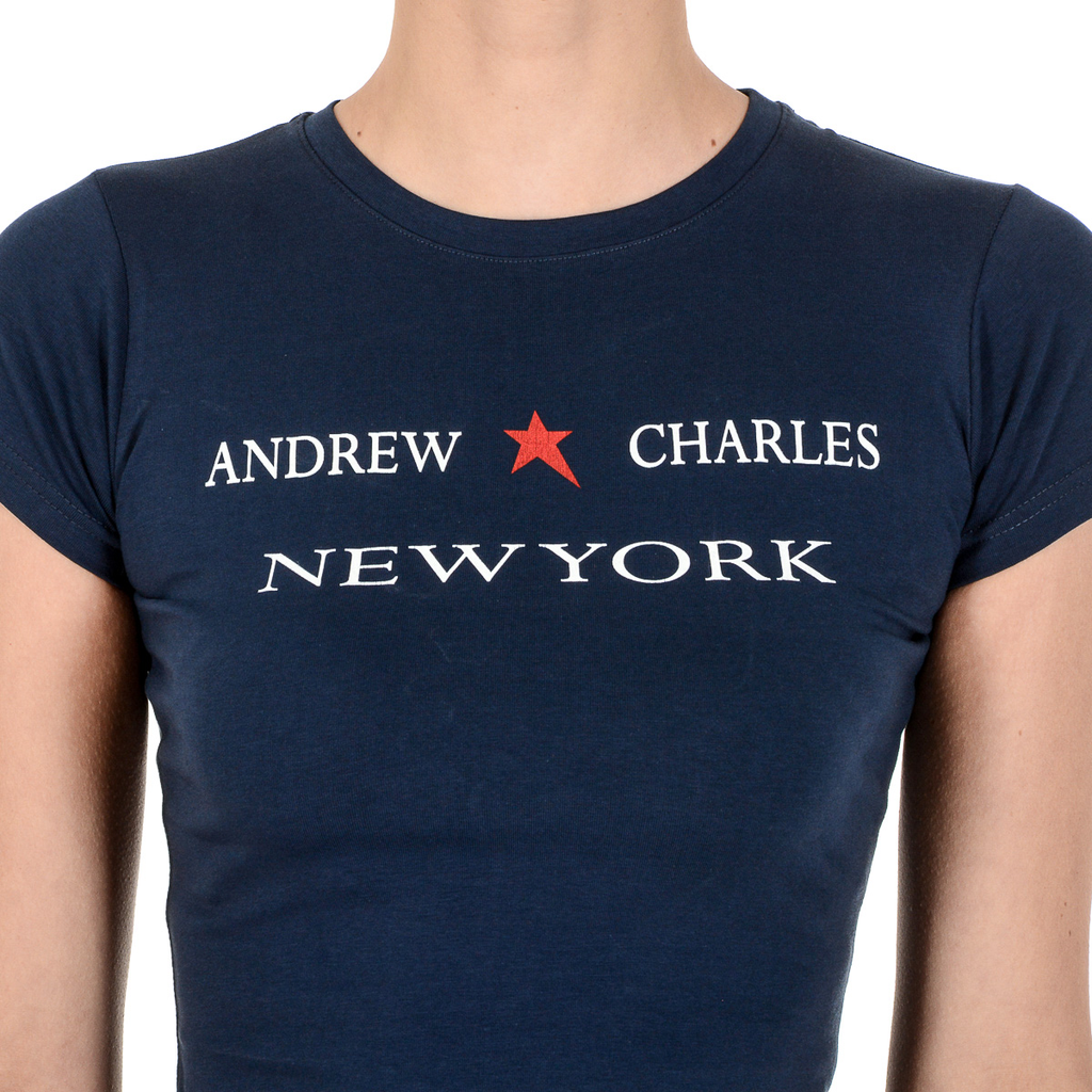 Andrew Charles Maglietta da donna a maniche corte con scollo rotondo blu TARANA