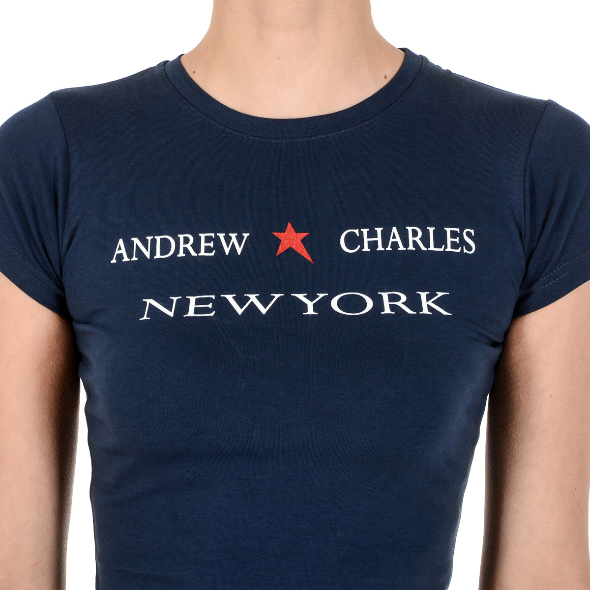Andrew Charles Maglietta da donna a maniche corte con scollo rotondo blu TARANA