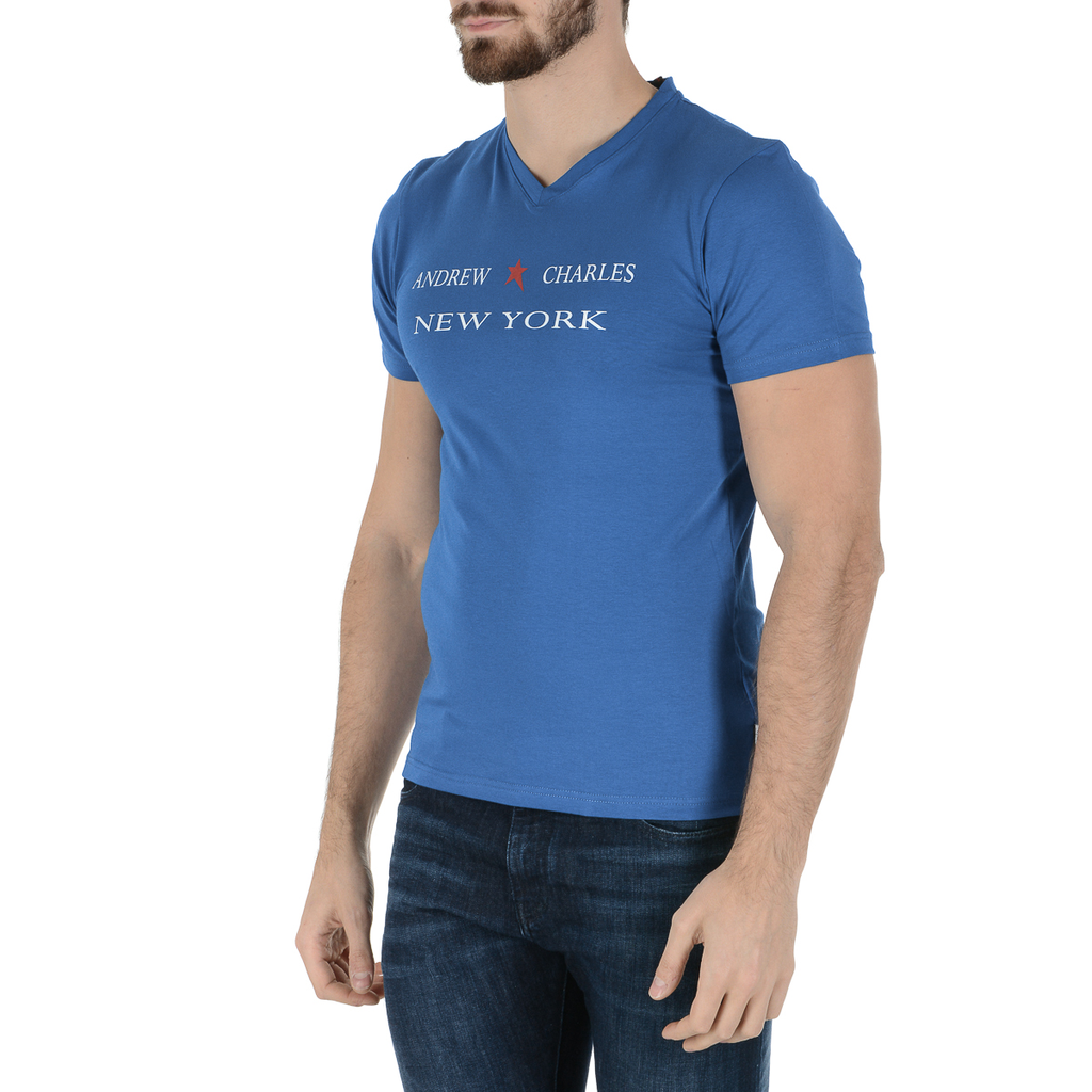 Andrew Charles Maglietta da uomo a maniche corte con scollo a V blu KENAN
