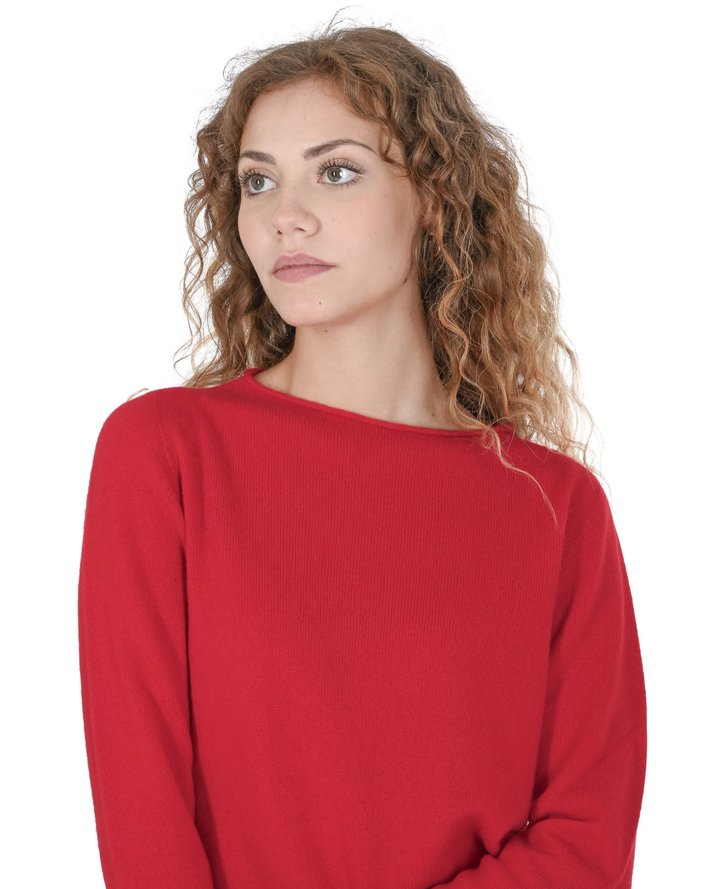 Maglione da donna in cashmere con scollo a barca Crown of Edinburgh COE 0025 ROSSO