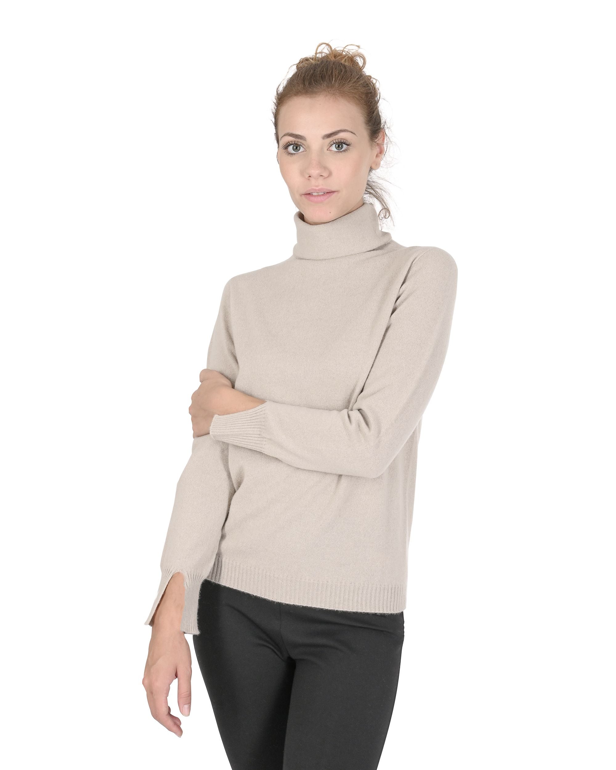 Maglione dolcevita da donna in cashmere Crown of Edinburgh COE 0023 TAUPE