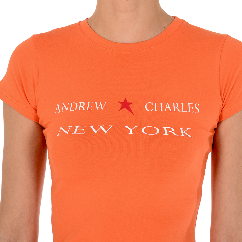 Andrew Charles T-shirt da donna a maniche corte con scollo tondo arancione TARANA
