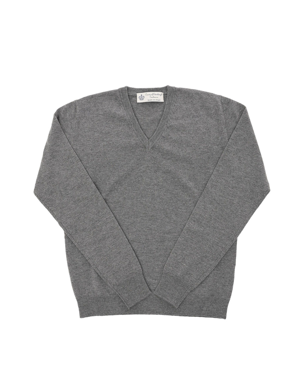 Maglione da uomo in cashmere con scollo a V Crown of Edinburgh COE 0012 GRIGIO