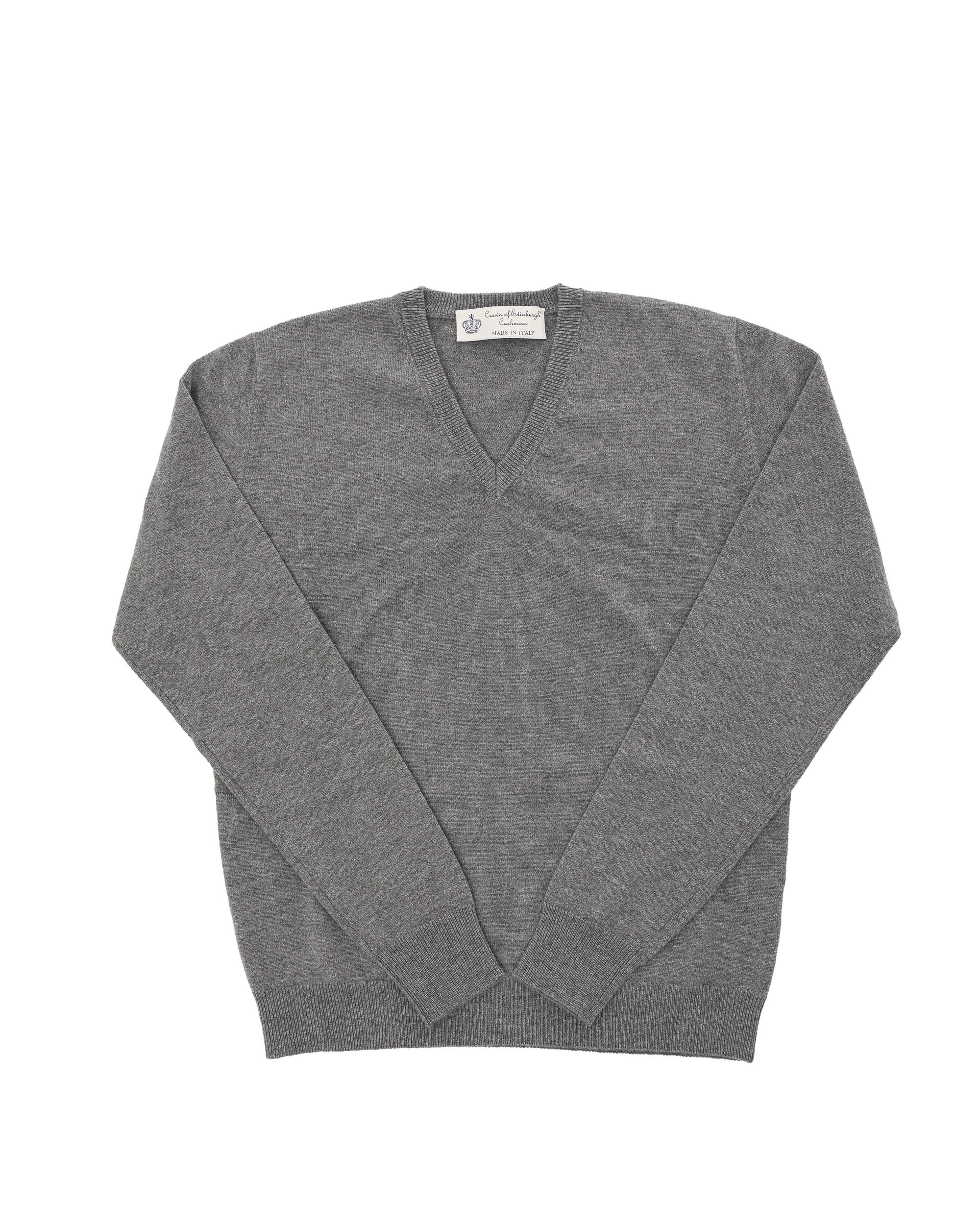 Maglione da uomo in cashmere con scollo a V Crown of Edinburgh COE 0012 GRIGIO