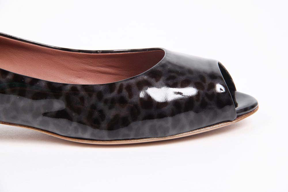 V 1969 Italia Ballerina da donna con tacco e punta aperta 5480-STEFY N PE PELLAME STAMPATO LEOPARD