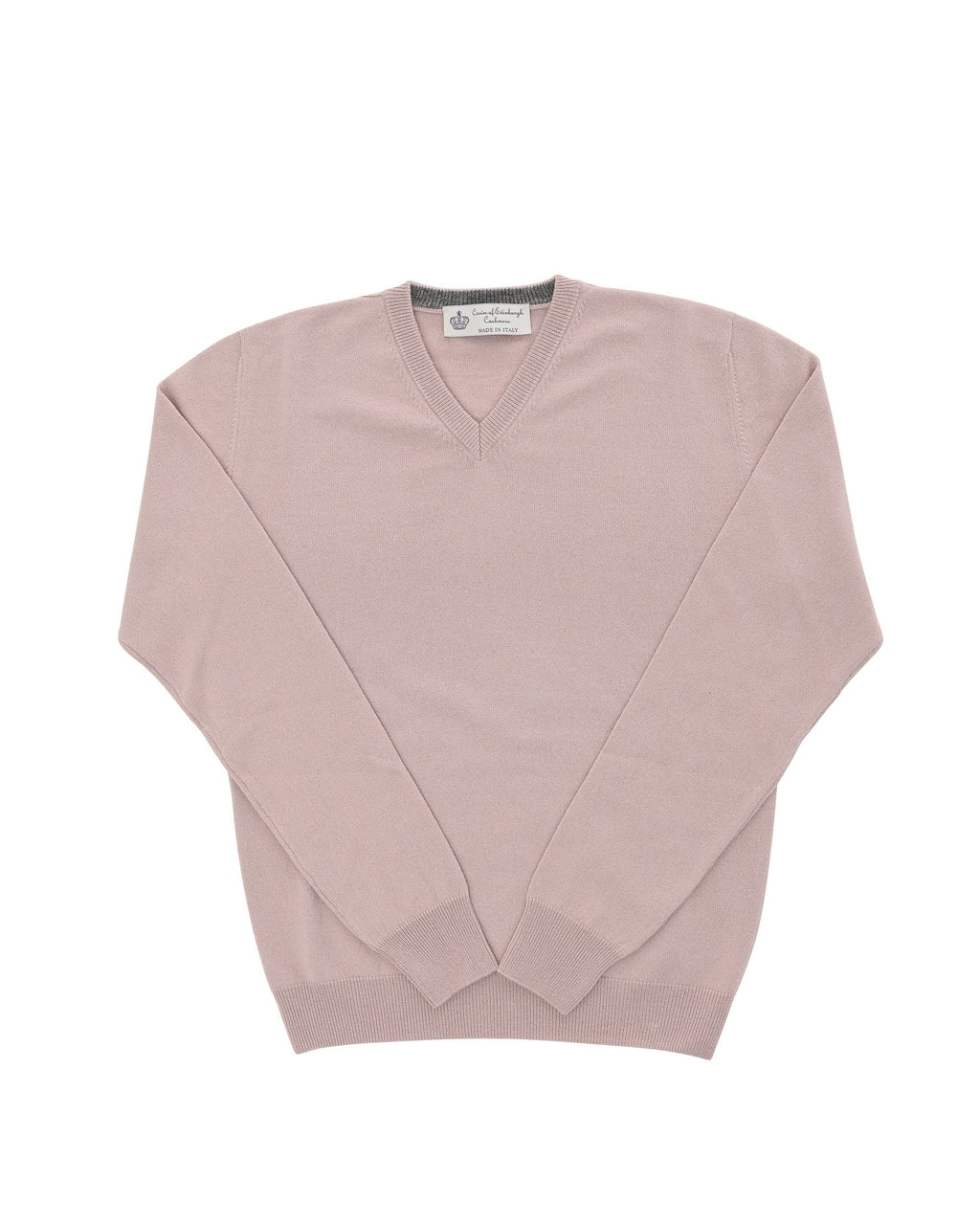 Maglione da uomo in cashmere con scollo a V Crown of Edinburgh COE 0012 ROSA CIPRIA