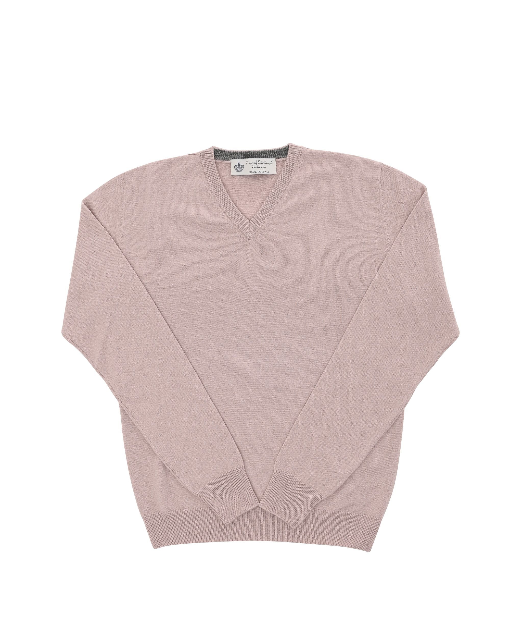 Maglione da uomo in cashmere con scollo a V Crown of Edinburgh COE 0012 ROSA CIPRIA