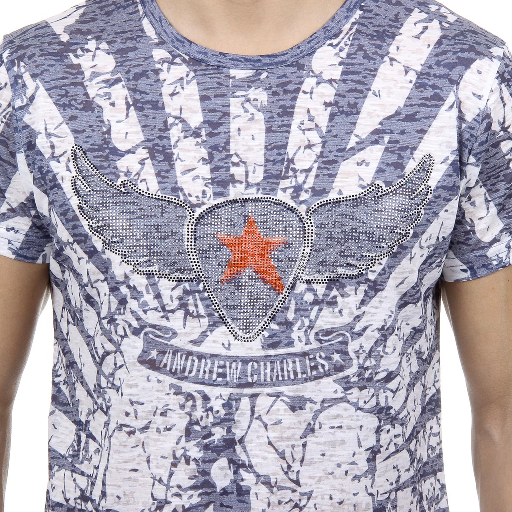 Andrew Charles T-shirt da uomo a maniche corte con scollo rotondo blu CALEB