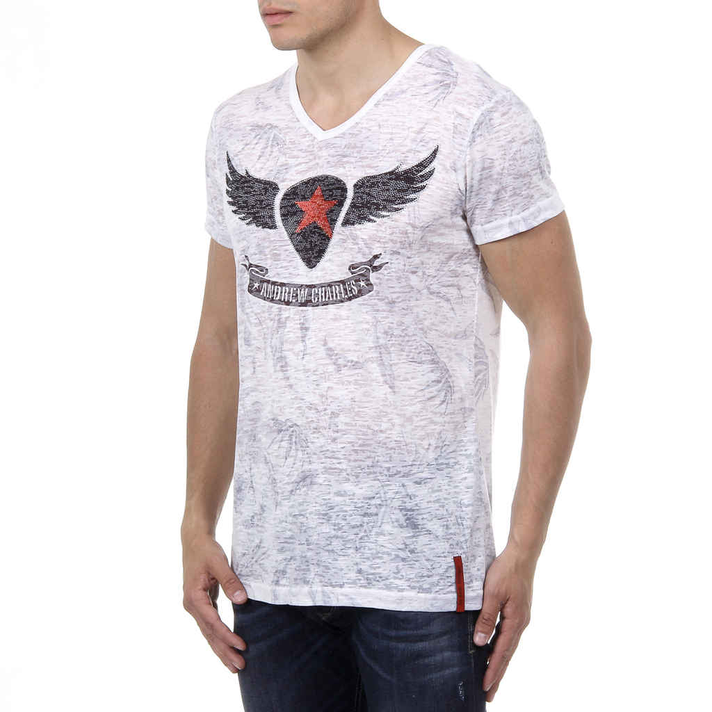 Andrew Charles T-shirt da uomo a maniche corte con scollo a V bianca ISAAC