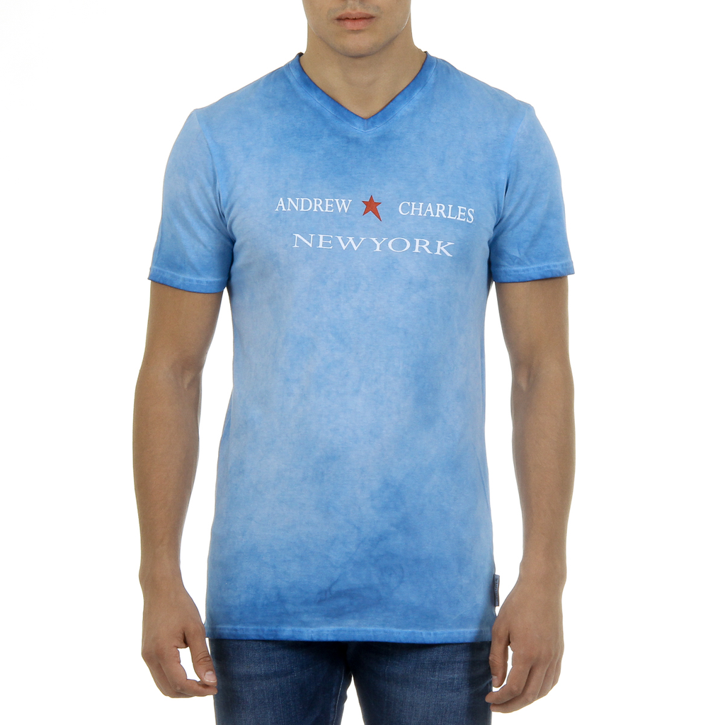 Andrew Charles T-shirt da uomo a maniche corte con scollo a V, colore azzurro KOFI