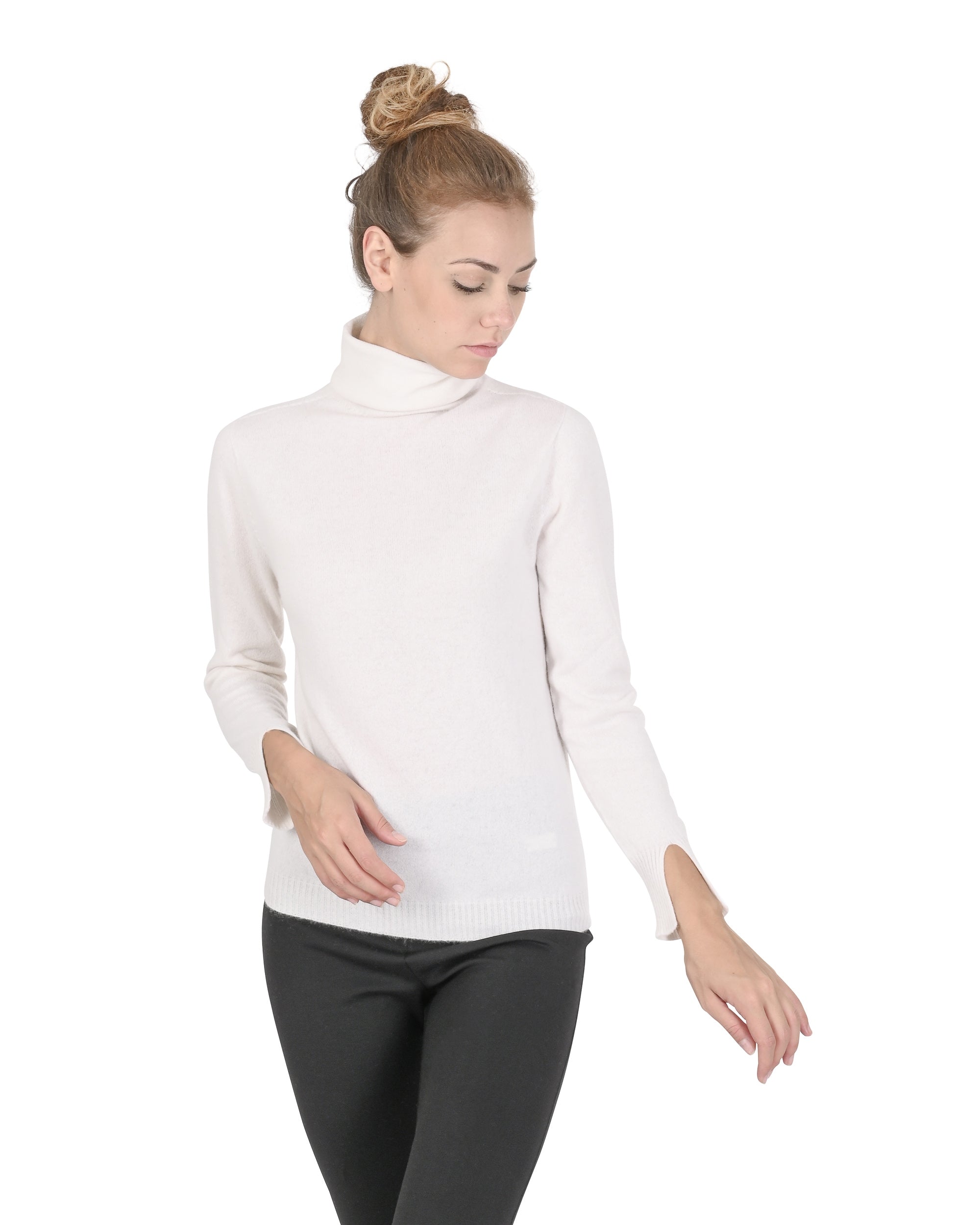 Maglione a collo alto da donna in cashmere Crown of Edinburgh COE 0023 BIANCO SPORCO