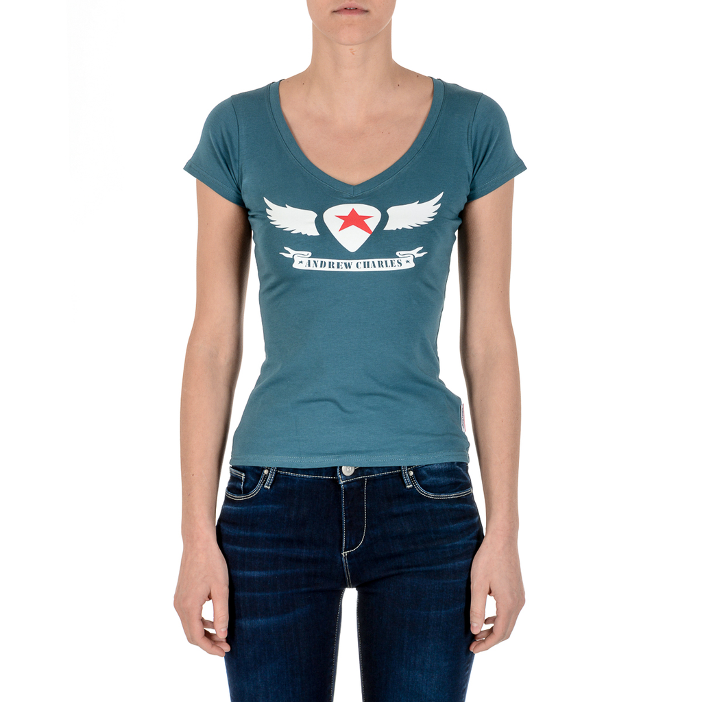 Andrew Charles T-shirt da donna a maniche corte con scollo a V verde TAPIWA