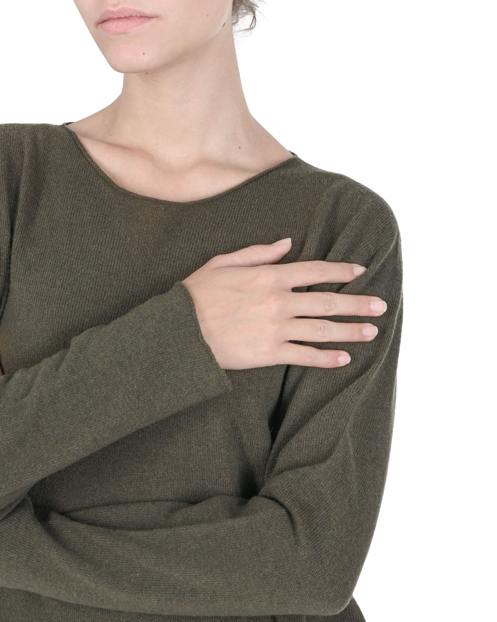 Maglione oversize con scollo a barca da donna in cashmere Crown of Edinburgh COE 008 KHAKI