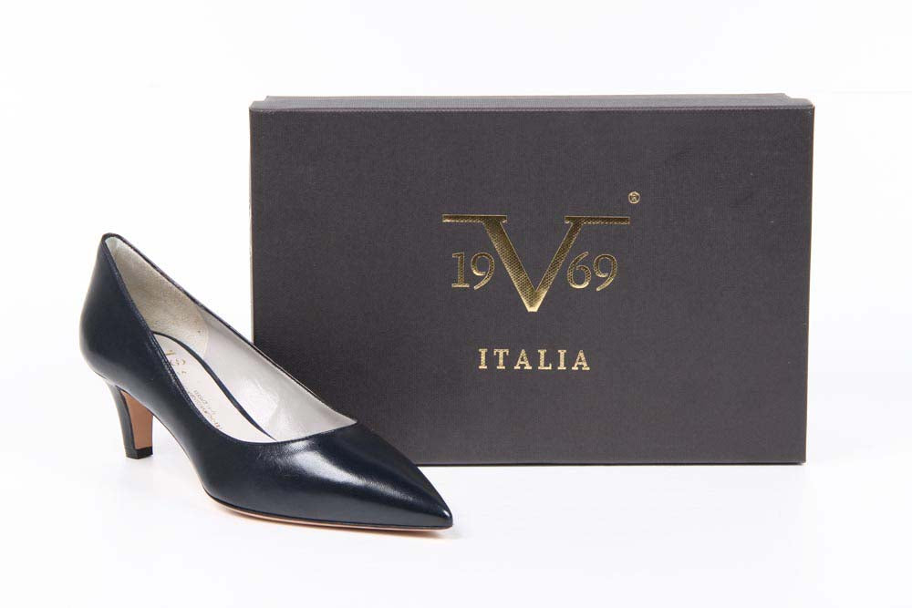 Décolleté da donna con tacco gattino V 1969 Italia 5534-LID55 PE ELIOS15BL CAPRETTO ELIOS BLU PRUSSI