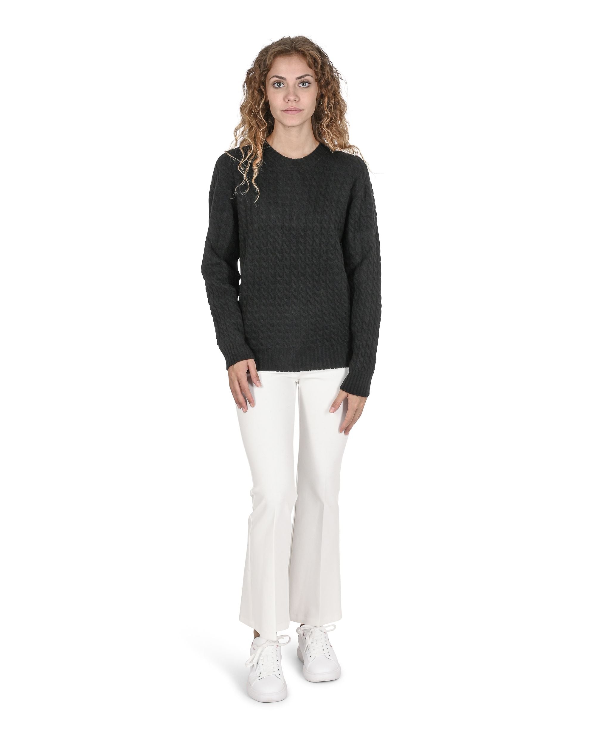 Maglione girocollo da donna in cashmere Crown of Edinburgh COE 0013 NERO