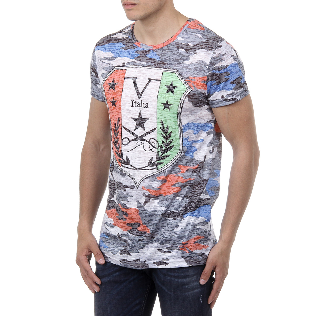 V 1969 Italia T-shirt da uomo a maniche corte con scollo rotondo multicolore OWEN