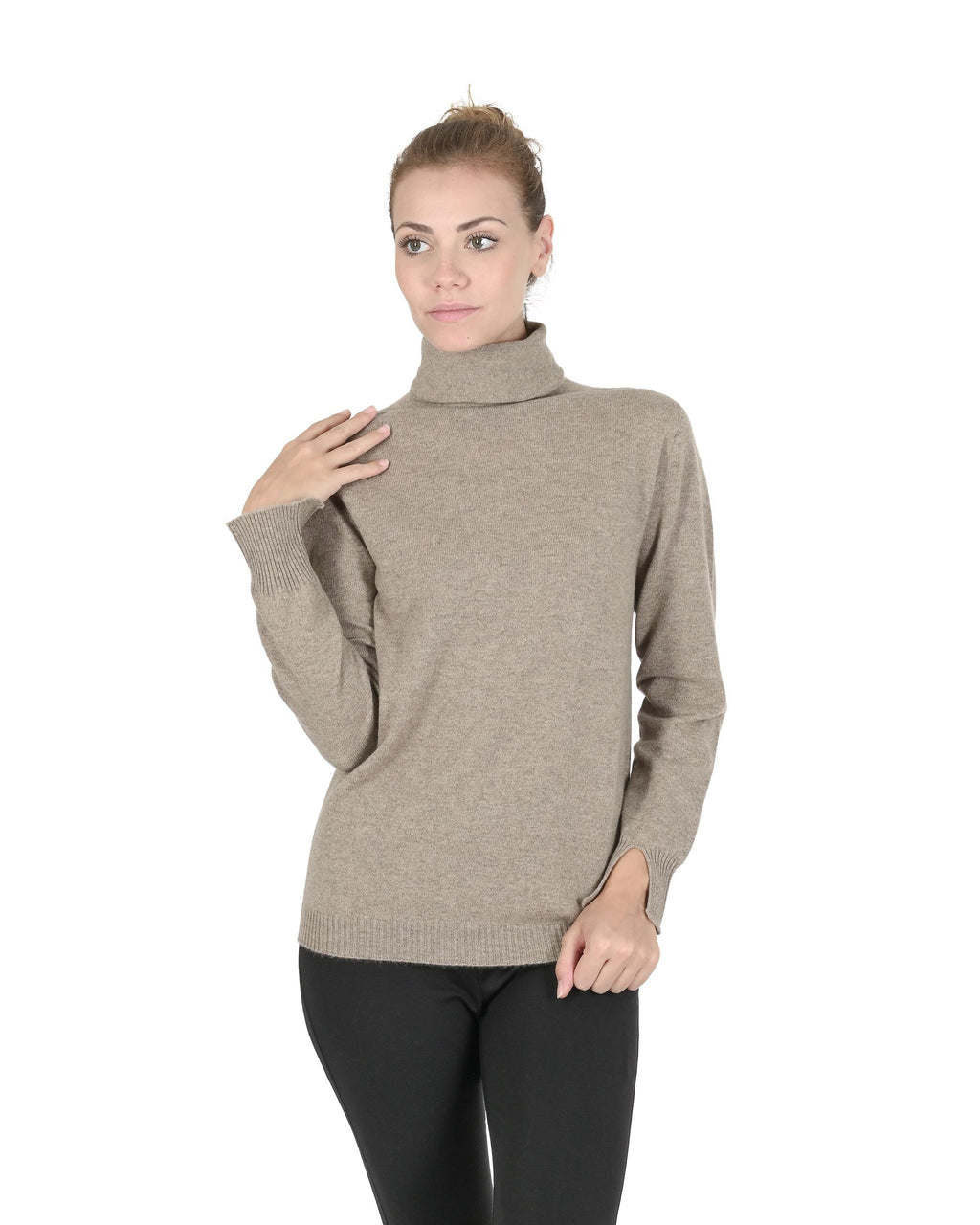 Maglione dolcevita da donna in cashmere Crown of Edinburgh COE 0023 ECRU
