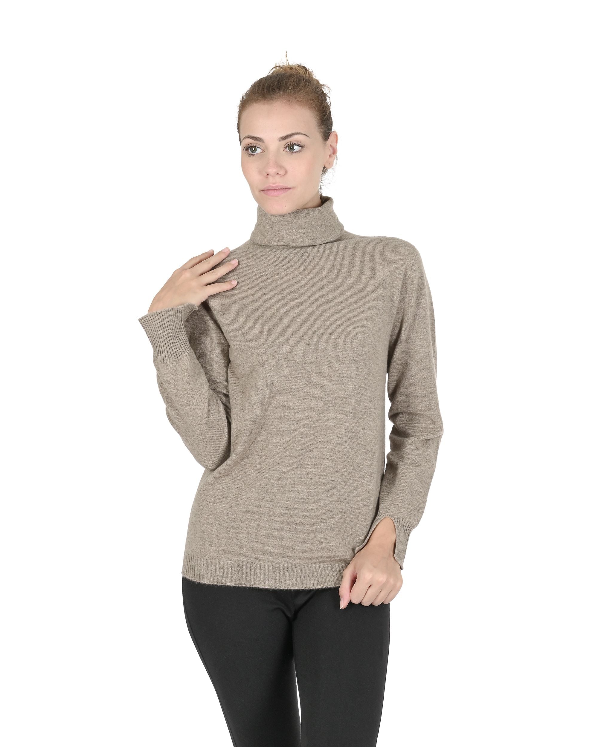 Maglione dolcevita da donna in cashmere Crown of Edinburgh COE 0023 ECRU