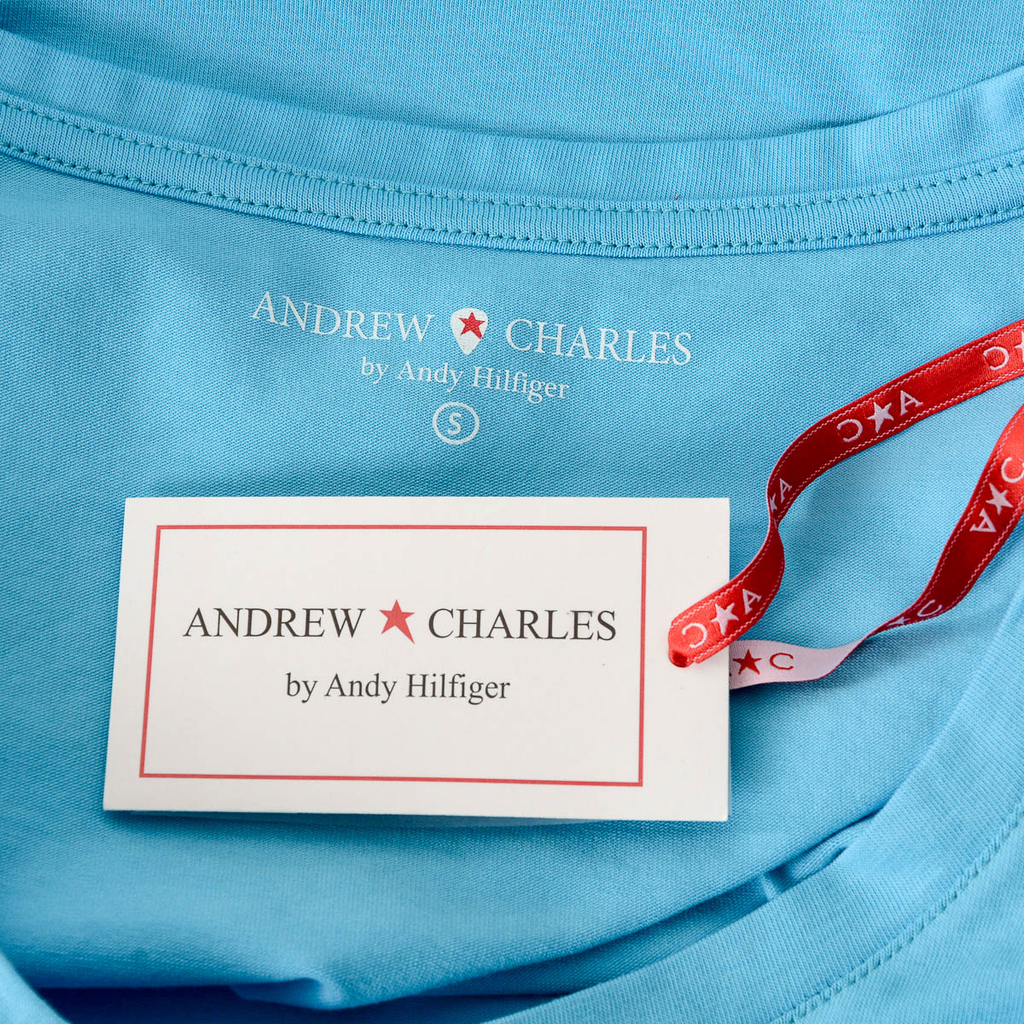Andrew Charles T-shirt da donna a maniche corte con scollo a V, colore azzurro TAPIWA