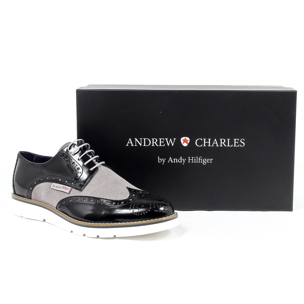 Andrew Charles Mens Brogue Oxford Shoe 914 ABRASIVATO CAM NERO GRIGIO