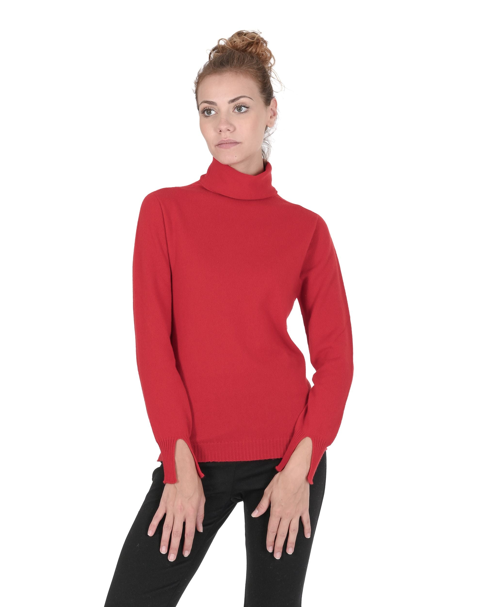 Maglione dolcevita da donna in cashmere Crown of Edinburgh COE 0023 ROSSO