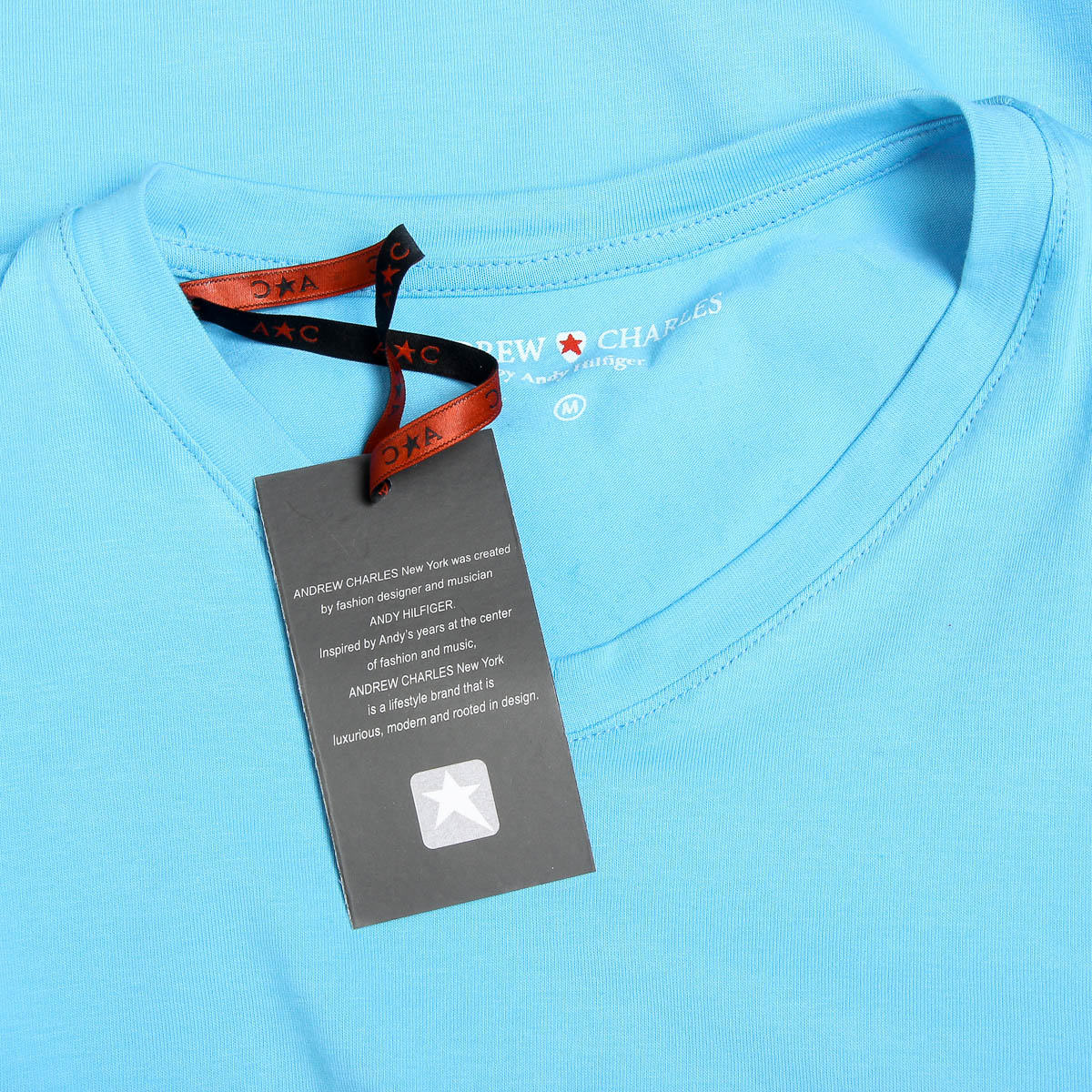 Andrew Charles T-shirt da uomo a maniche corte con scollo a V, colore azzurro KENAN