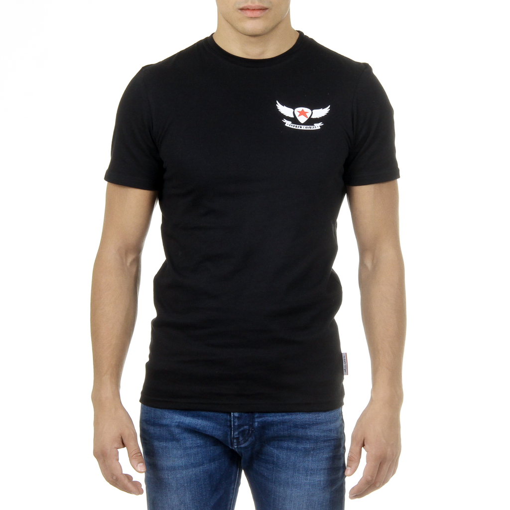 Andrew Charles T-shirt da uomo a maniche corte con scollo rotondo, nera KEITA