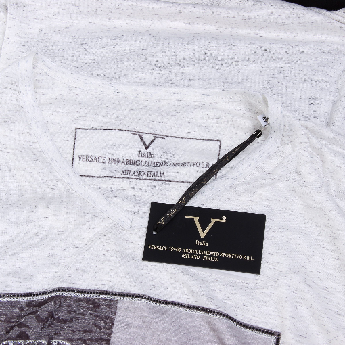 V 1969 Italia T-shirt da uomo a maniche corte con scollo a V, bianca ALEXANDER
