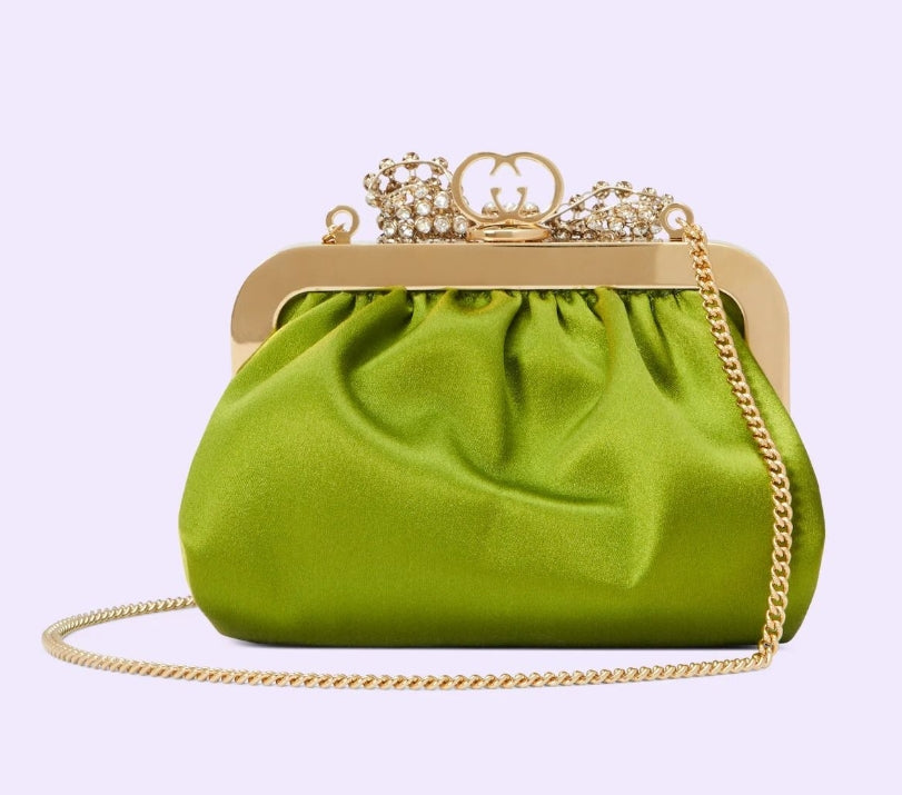 Borsa a tracolla Broadway in raso con fiocco di cristalli