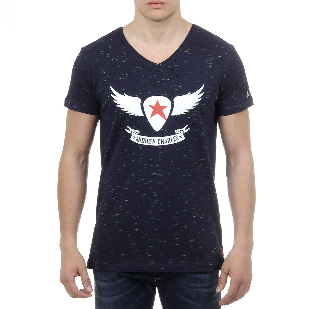 Andrew Charles T-shirt da uomo a maniche corte con scollo a V blu scuro AARON