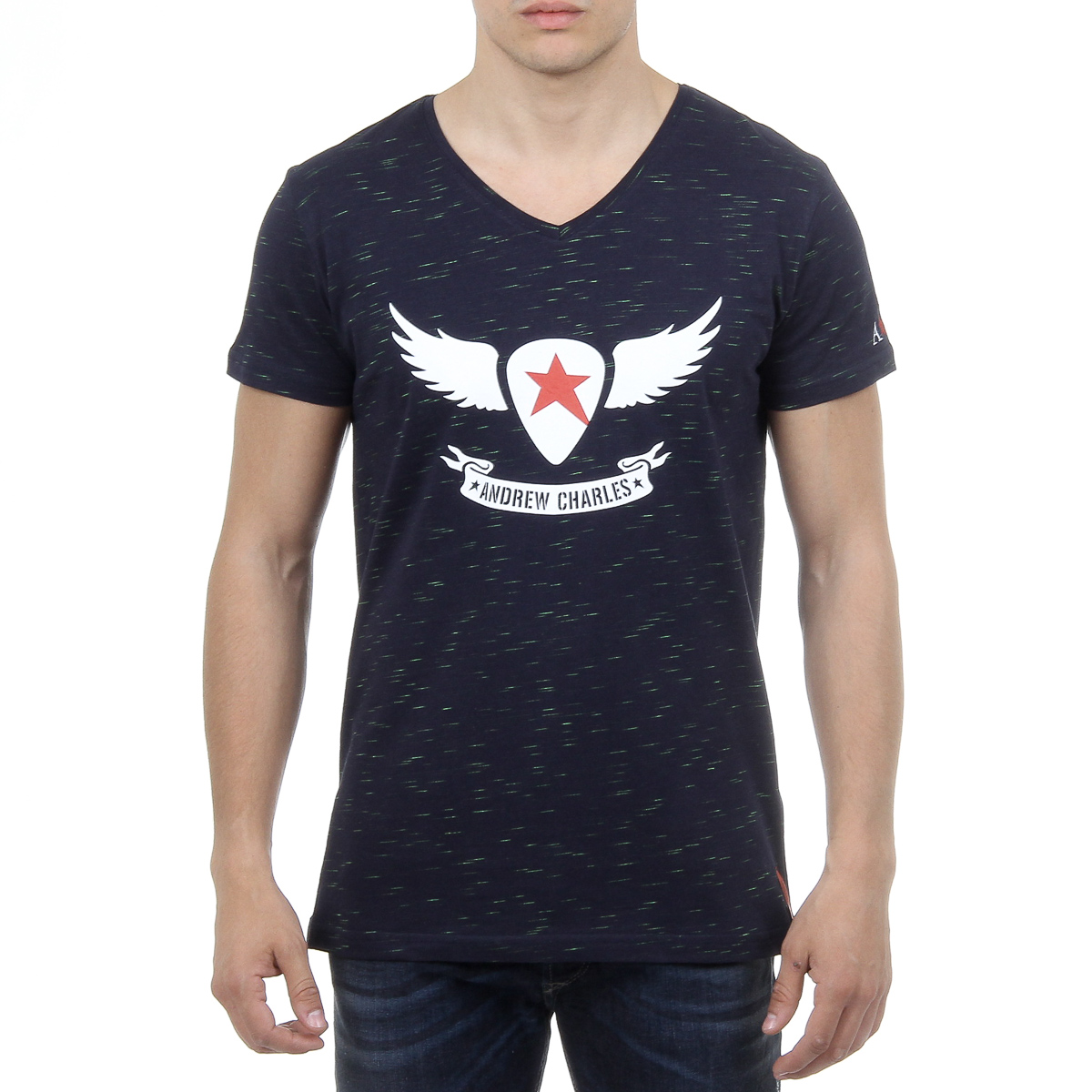 Andrew Charles T-shirt da uomo a maniche corte con scollo a V blu scuro AARON